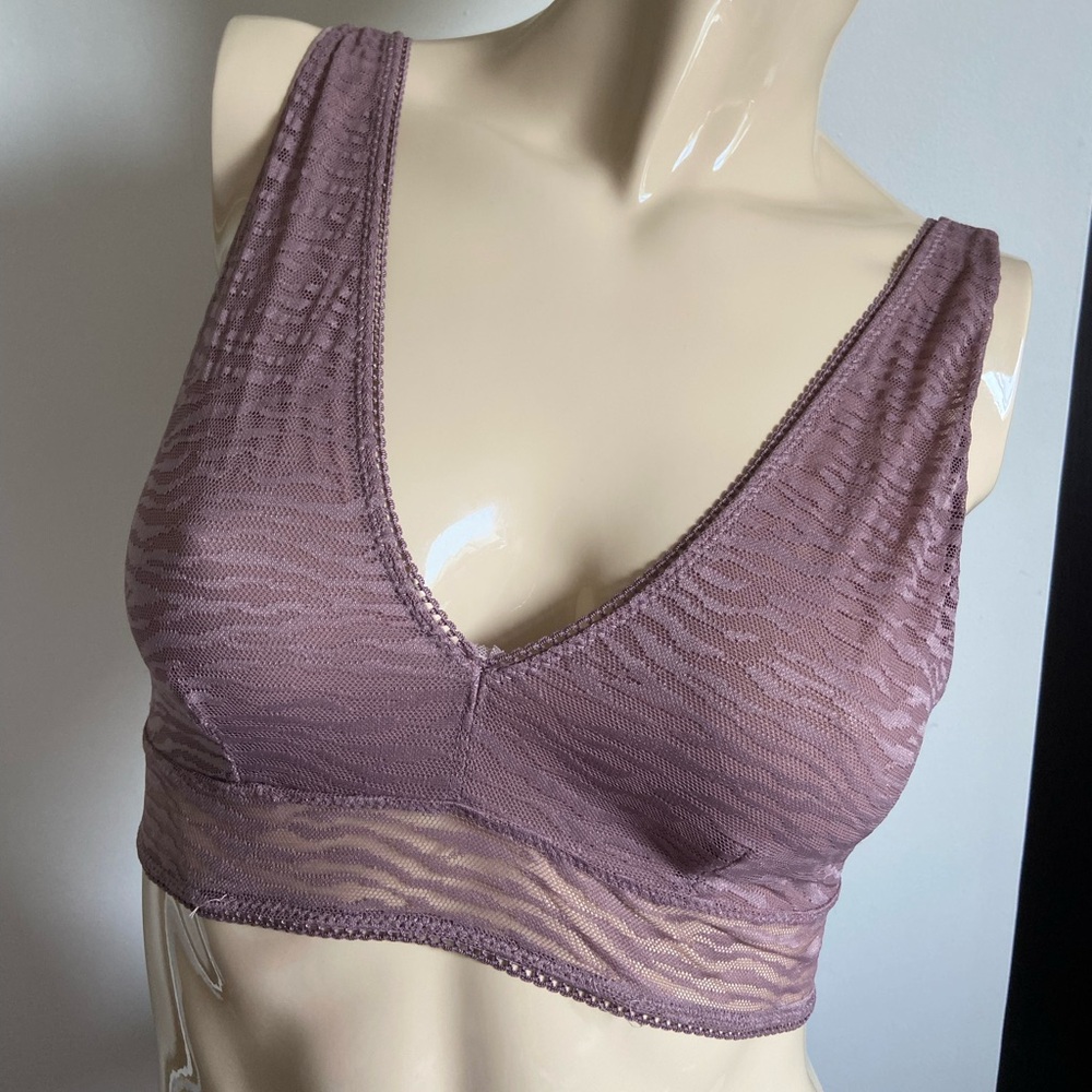 Joe Fresh Large plunging wireless mauve zebra print bra
